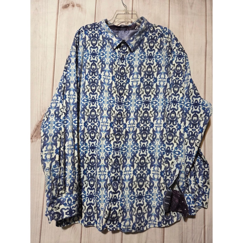 Robert Graham Mens 5XL Blue White Oriental Dragon Long Sleeve Button Down Shirt
